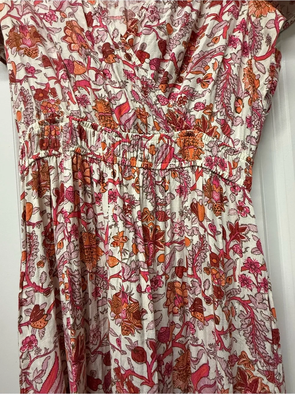 Knox Rose Floral Boho Maxi Dress Size Medium Pink Orange Flutter Sleeve - Picture 2 of 7